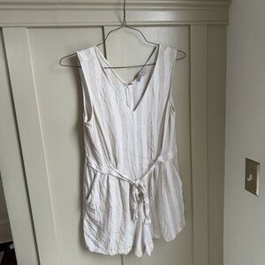 LOFT Cream and Tan Striped Romper